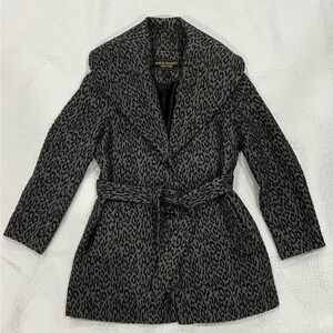 Marvin Richards Women's Wool Coat Size P/Ch Cheetah Print Black & Grey